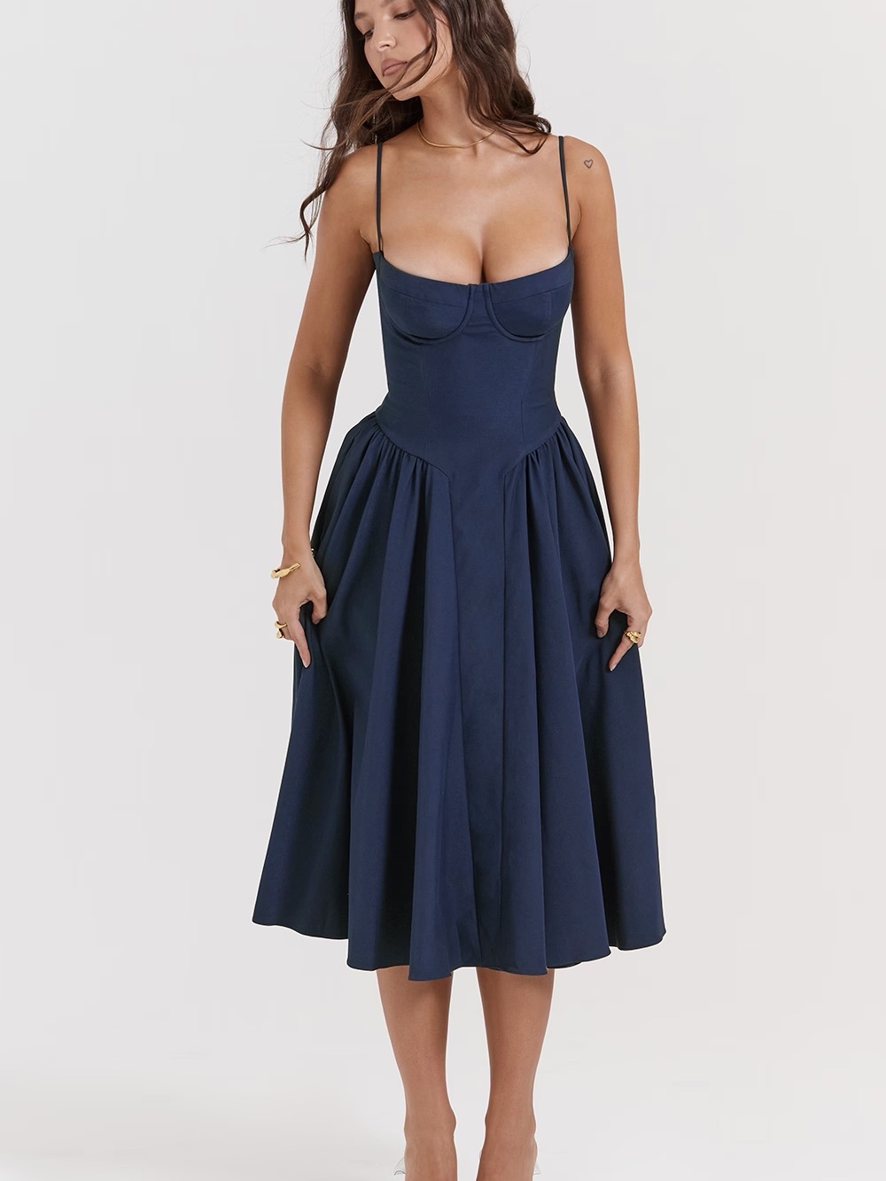 House of CB SAMARIA French Navy Corset Sundress - Picture 4 of 11